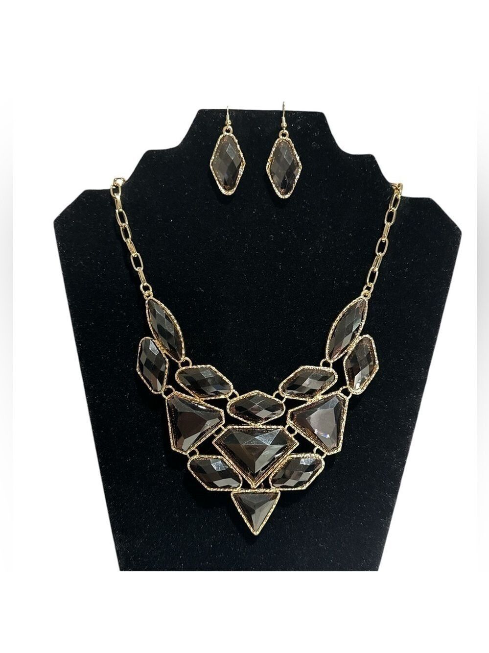 Brown Crystal Statement Necklace and Earring Set